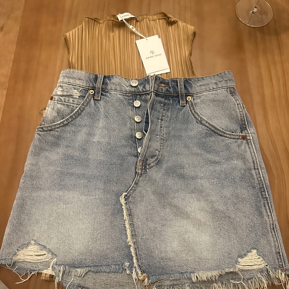 Free people Distressed Denim Skirt